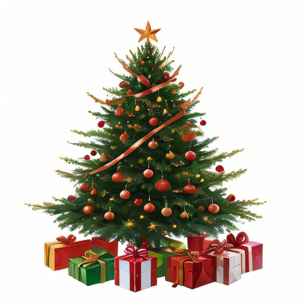 Photo watercolor christmas tree and gifts clipart