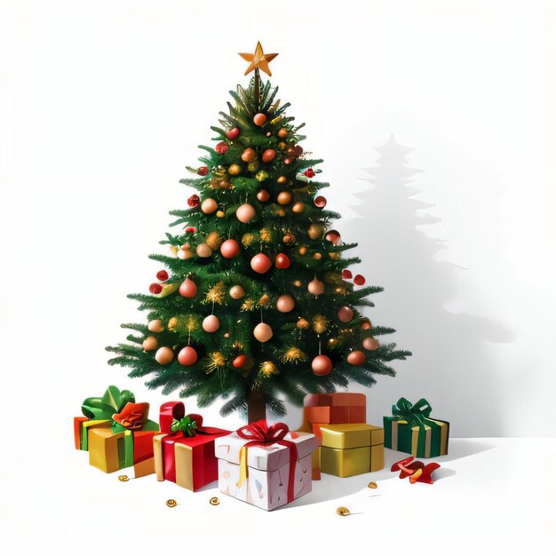 Watercolor Christmas Tree and Gifts Clipart