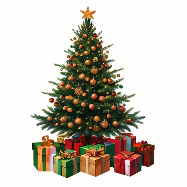 Акварельная рождественская елка и подарки клипарт