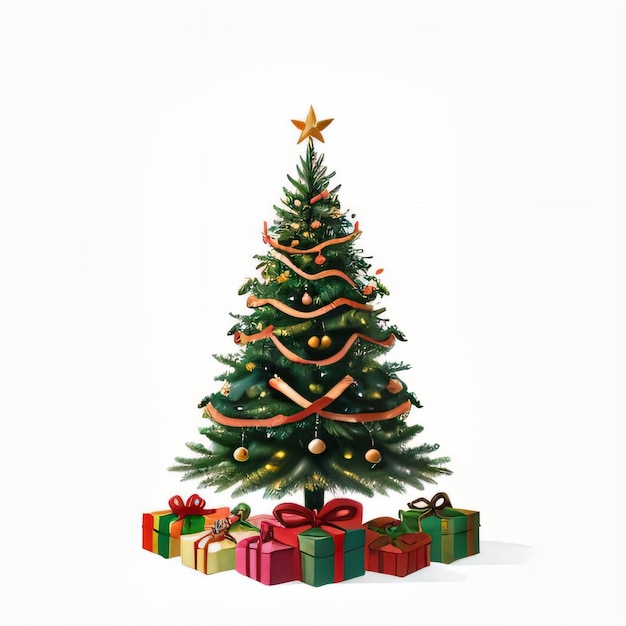 Watercolor Christmas Tree and Gifts Clipart