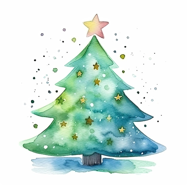 Watercolor Christmas tree isolated Illustration AI GenerativexA