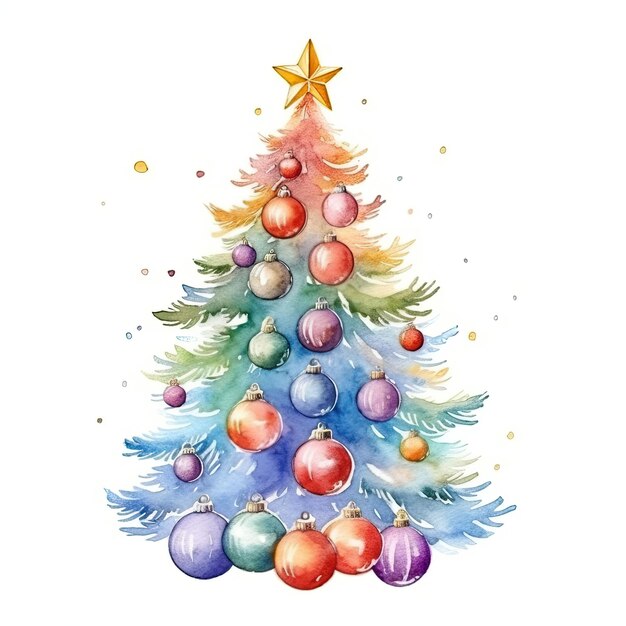 Watercolor Christmas tree isolated on white background Generative AI