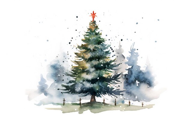 Watercolor Christmas tree on white background