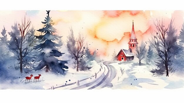 Watercolor christmas White background scene Generative AI