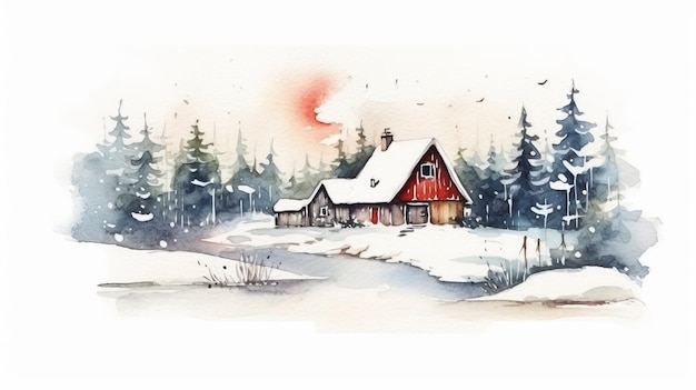 Watercolor christmas White background scene Generative AI