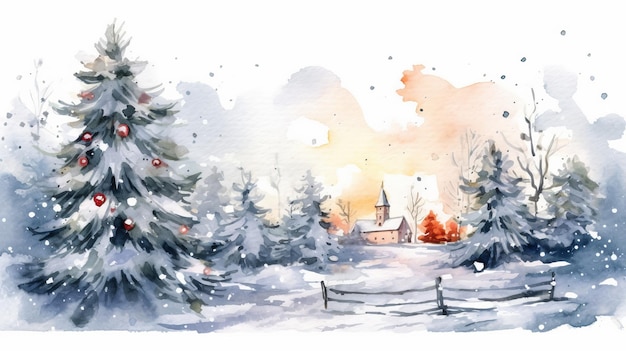 Watercolor christmas White background scene Generative AI