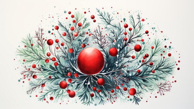 Photo watercolor christmas white background scene generative ai