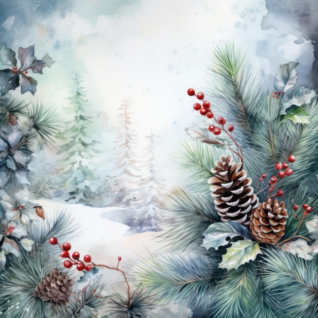 Watercolor Christmas winter background Illustration AI GenerativexA