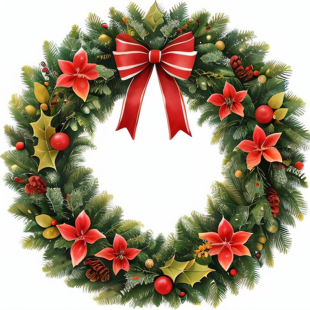 Watercolor Christmas Wreath Clipart Background