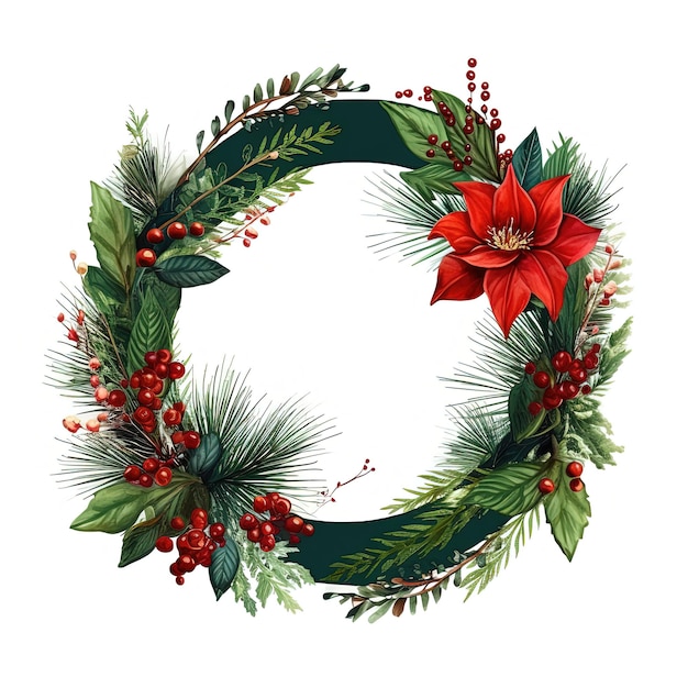 Watercolor Christmas wreath Illustration AI GenerativexA