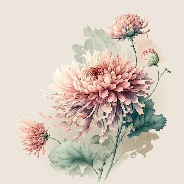 Watercolor chrysanthemums illustration Wedding invitation Flowers art print