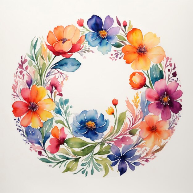 Watercolor circular flower pattern in vibrant colors