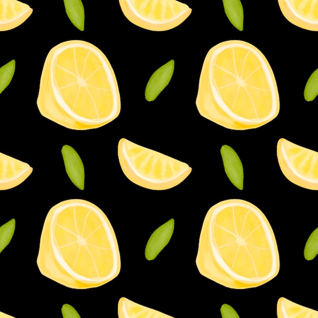 Watercolor citrus seamless pattern Lemon watercolor Summer fresh watercolor pattern with citrus on black background Digital paper hand drawn illustration