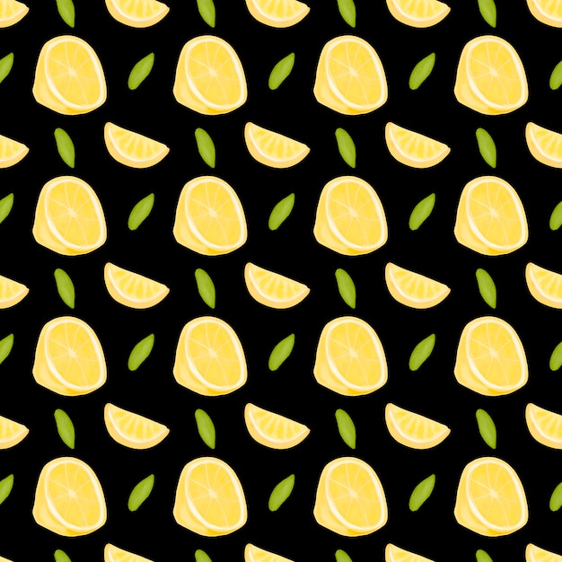 水彩の柑橘類のシームレスなパターン レモンの水彩画 黒の背景に柑橘類と夏の新鮮な水彩パターン デジタル ペーパーの手描きイラスト