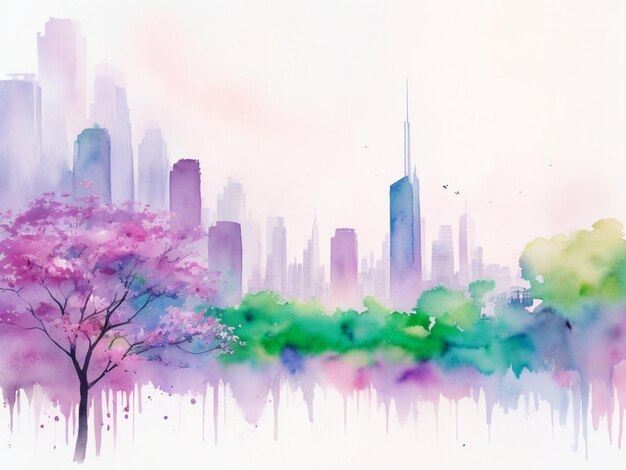 Watercolor city view for background