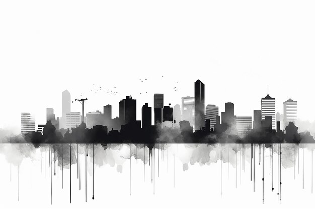 watercolor cityscape silhouette vector illustration on white background