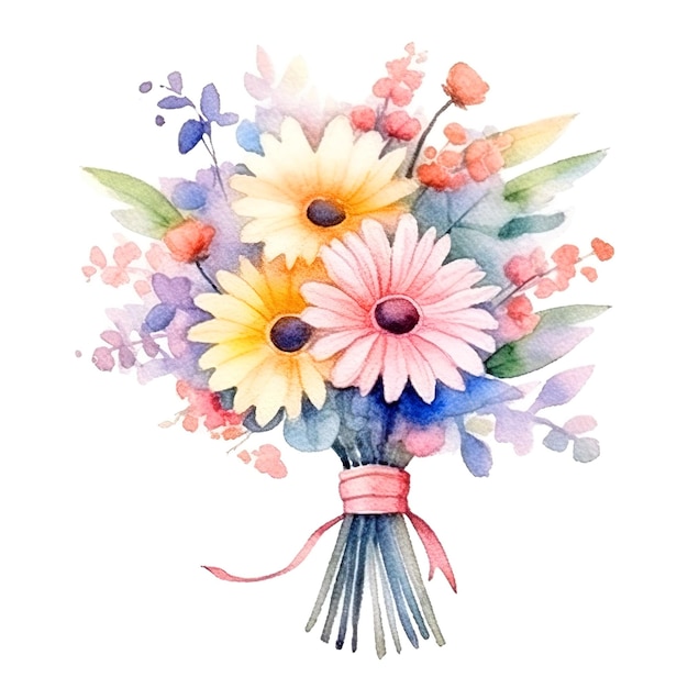 Watercolor clip art bouquet of abstract cute flowers generated ai