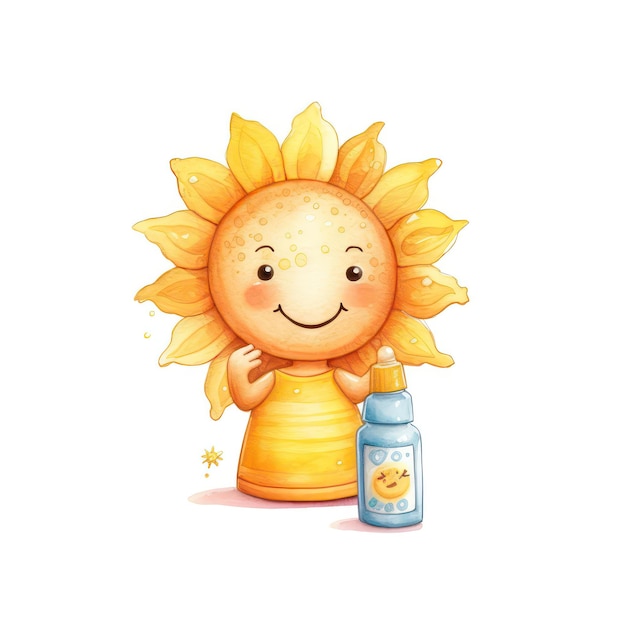 Watercolor Clipart Cute Cartoon Sunscreen