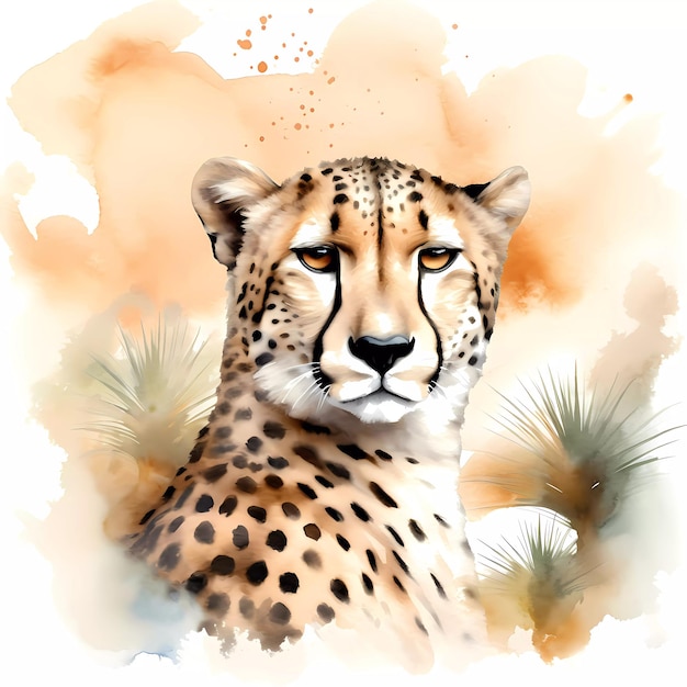 A watercolor clipart painting of a cheetah