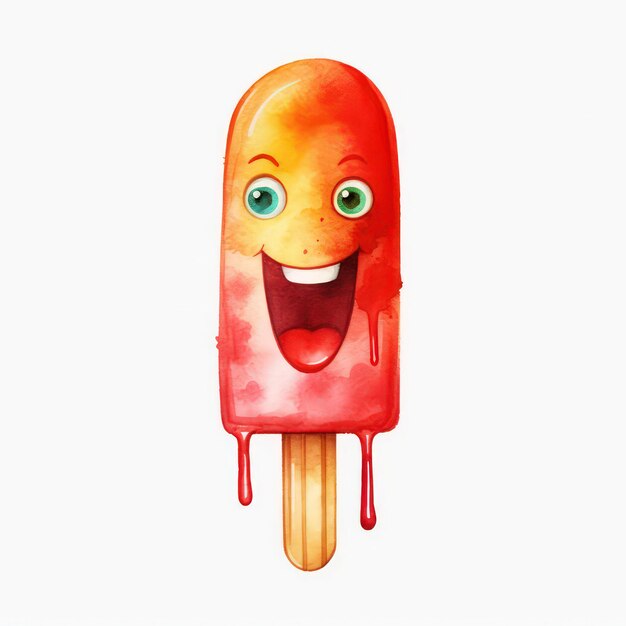 watercolor clipart summer one tall red popsicle white background emoji smiling face