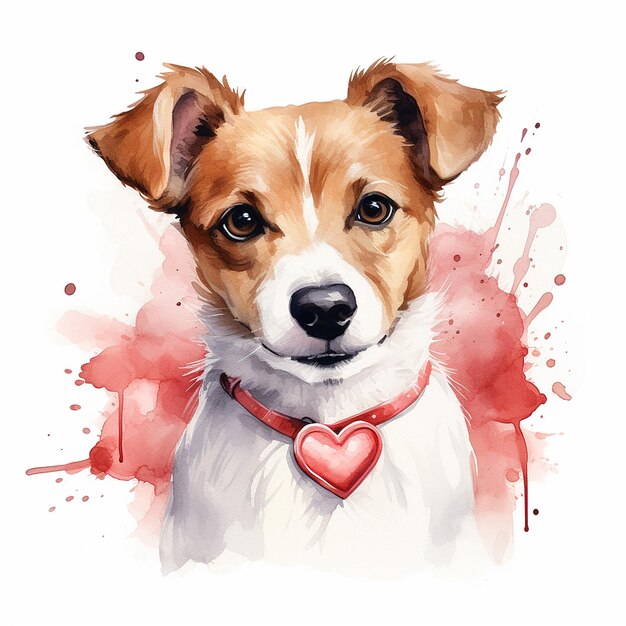 Watercolor Clipart of Valentine Dog