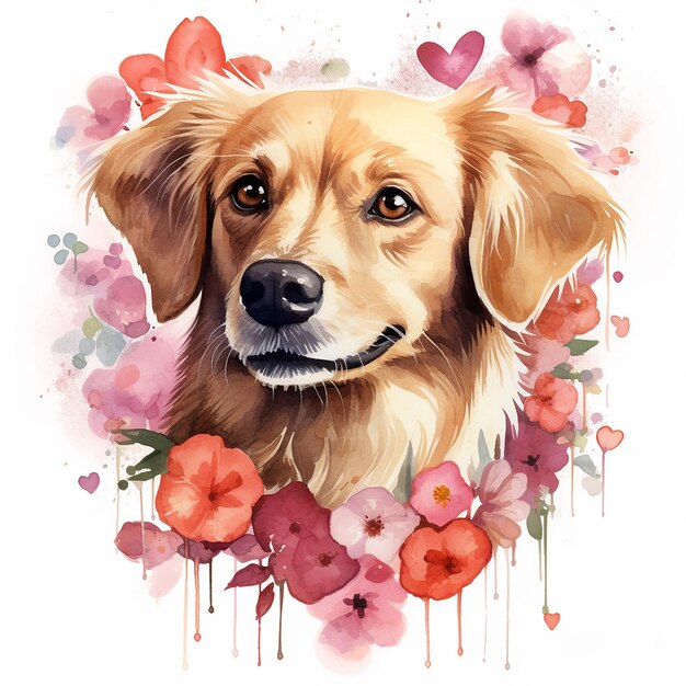 Watercolor Clipart of Valentine Dog