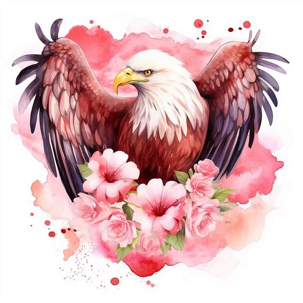 Watercolor clipart of valentine eagle