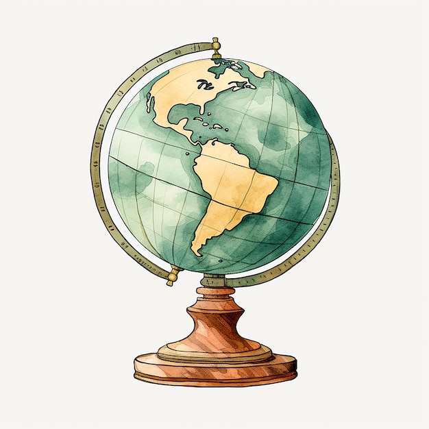 Photo watercolor clipart of vintage globe