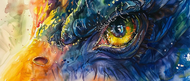 Watercolor Closeup of a mythical creatures vibrant textured skin