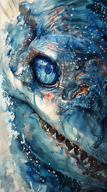 A watercolor Closeup of a sharks eye