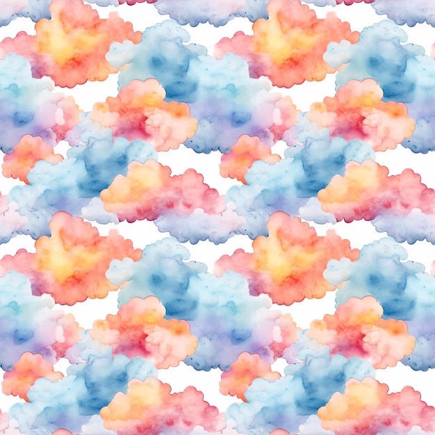 Photo watercolor cloud seamless pattern aquarelle clouds tile creative watercolor blue sky background