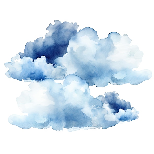 수채화 구름 세트 고립된 수채화 클라우드 크리에이티브 수채화 파란 하늘 비가 내리는 눈 날씨