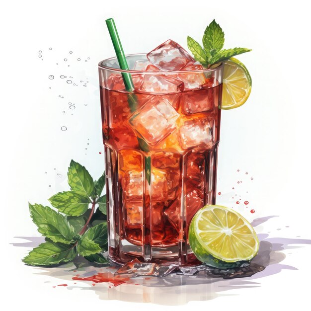 Watercolor cocktail with a blend of juices and rum Clipart Generative Ai