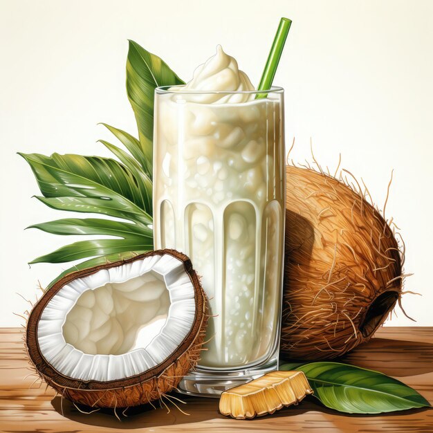 Watercolor Coconut Pina Colada illustration Generative Ai