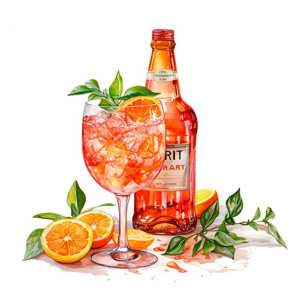 Watercolor coctail aperol spritz isolated