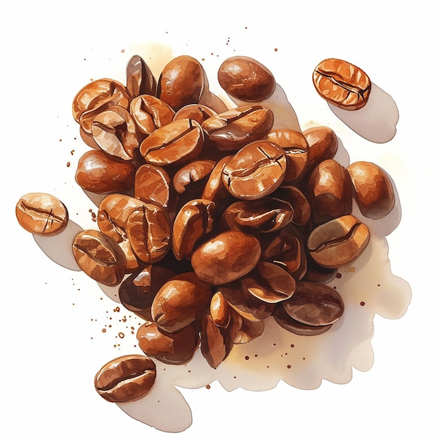 watercolor coffee beans The image has a warm and inviting mood with the coffee beans being the main focus