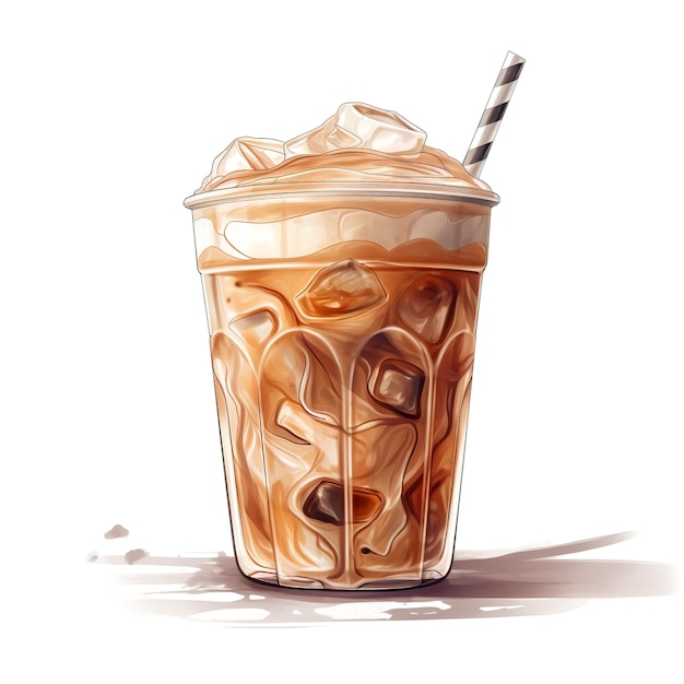 Watercolor coffee in cup Ice latte caramel coffee and tonic