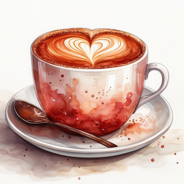 Watercolor Coffee Cup Valentine Sublimation illustration Generative Ai