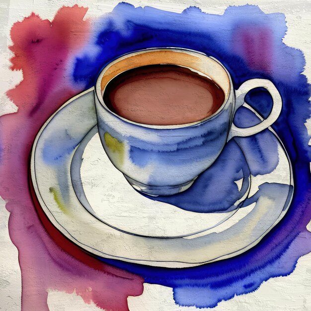 Foto acquerello caffè pittura artistica illustrazione cibo e bevande