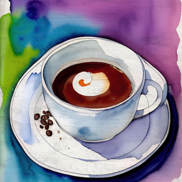Watercolor coffee painting artistic illustration food and drinks
