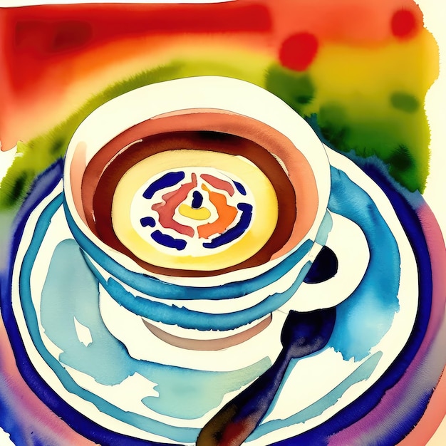 Foto acquerello caffè pittura colorata metà secolo moderno cibo e cucina opere d'arte