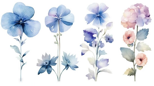 Watercolor Collection of Faroe Islands Flowers on a Clean White Background Generative AI