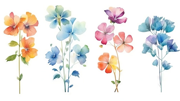 Watercolor Collection of Uzbekistan Flowers on a Clean White Background