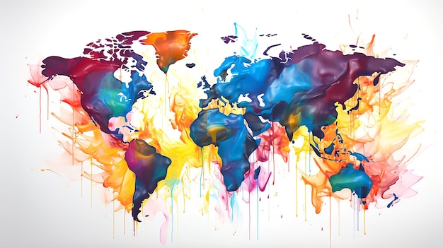 Watercolor colored World map Earth concept