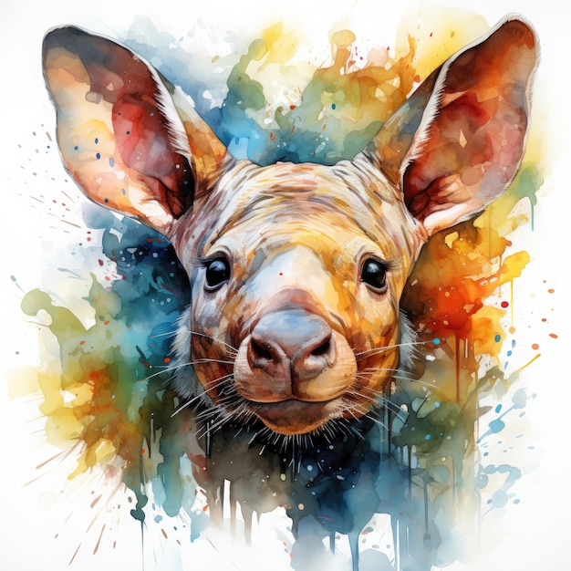 Watercolor Colorful Aardvark Illustration Generative Ai