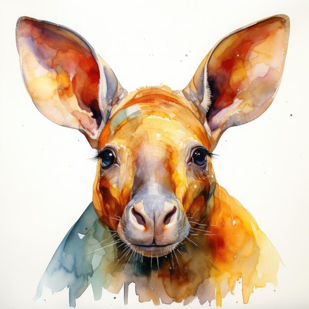 Photo watercolor colorful aardvark illustration generative ai