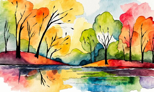 Watercolor colorful abstract painting illustration cartoon style wallpaper background design