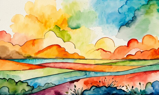 Watercolor colorful abstract painting illustration cartoon style wallpaper background design