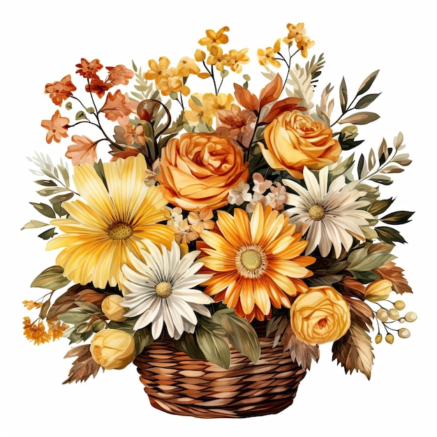 Watercolor colorful autumn bouquet isolated