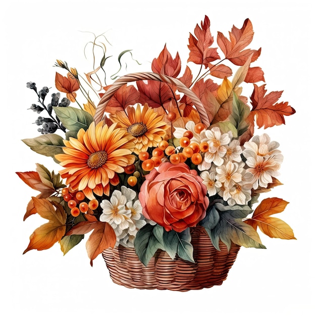 Watercolor colorful autumn bouquet isolated